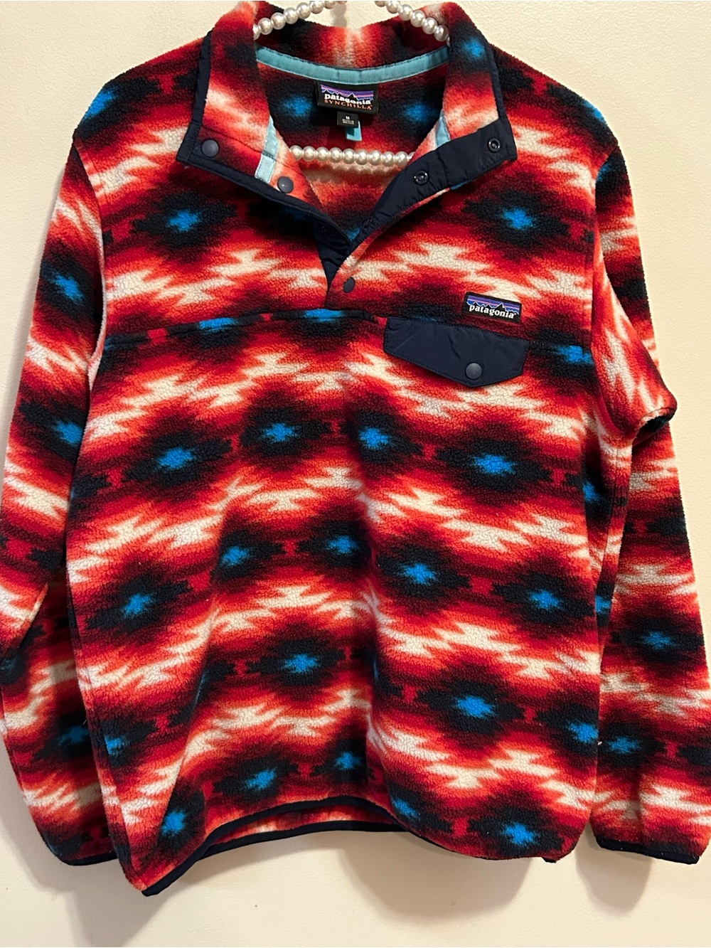 Patagonia Lightweight Synchilla Snap-T Pullover Fleece Aztec Wild Desert Red M